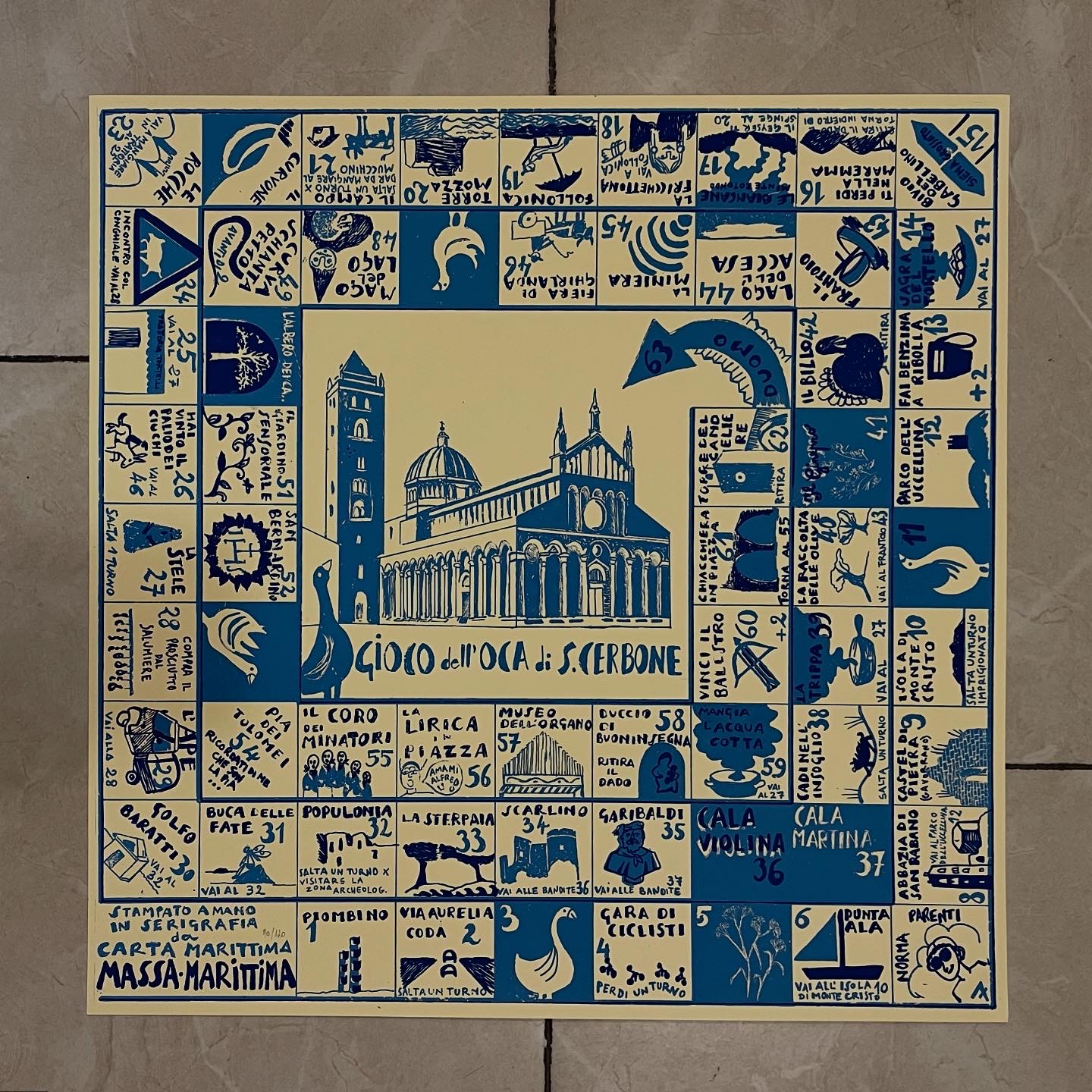 Serigrafia Gioco dell'oca di San Cerbone 2 colori su cartoncino 50x50 - immagine 15