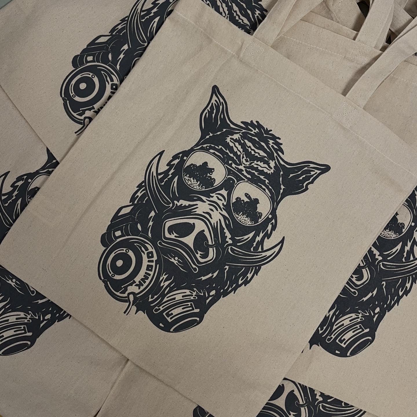 Borsa shopper serigrafata Cinghiale DJ in cotone naturale 38x42 - immagine 2