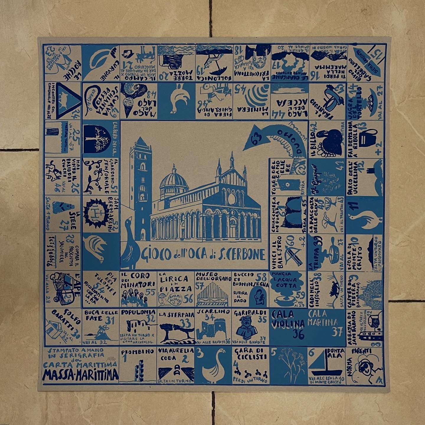 Serigrafia Gioco dell'oca di San Cerbone 2 colori su cartoncino 50x50 - immagine 9