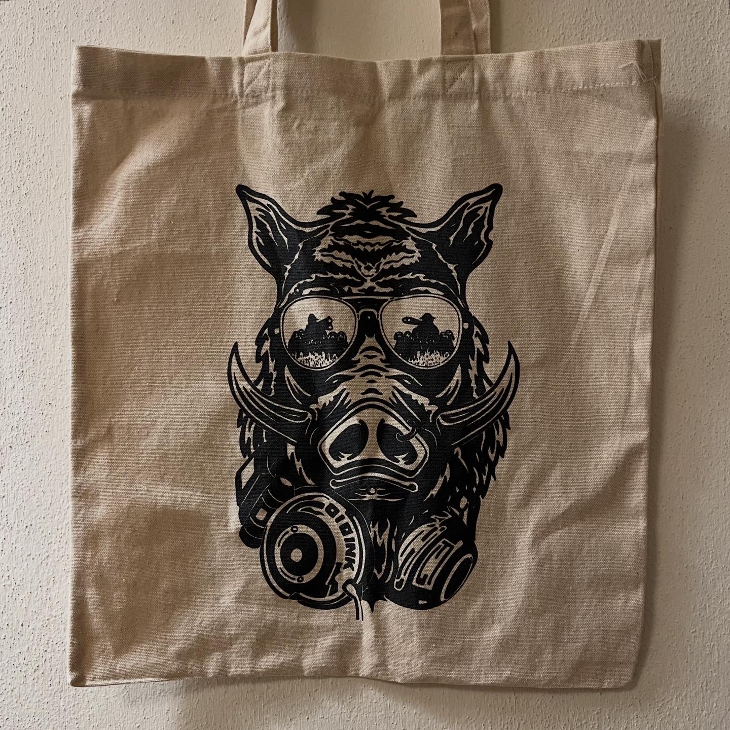 Borsa shopper serigrafata Cinghiale DJ in cotone naturale 38x42