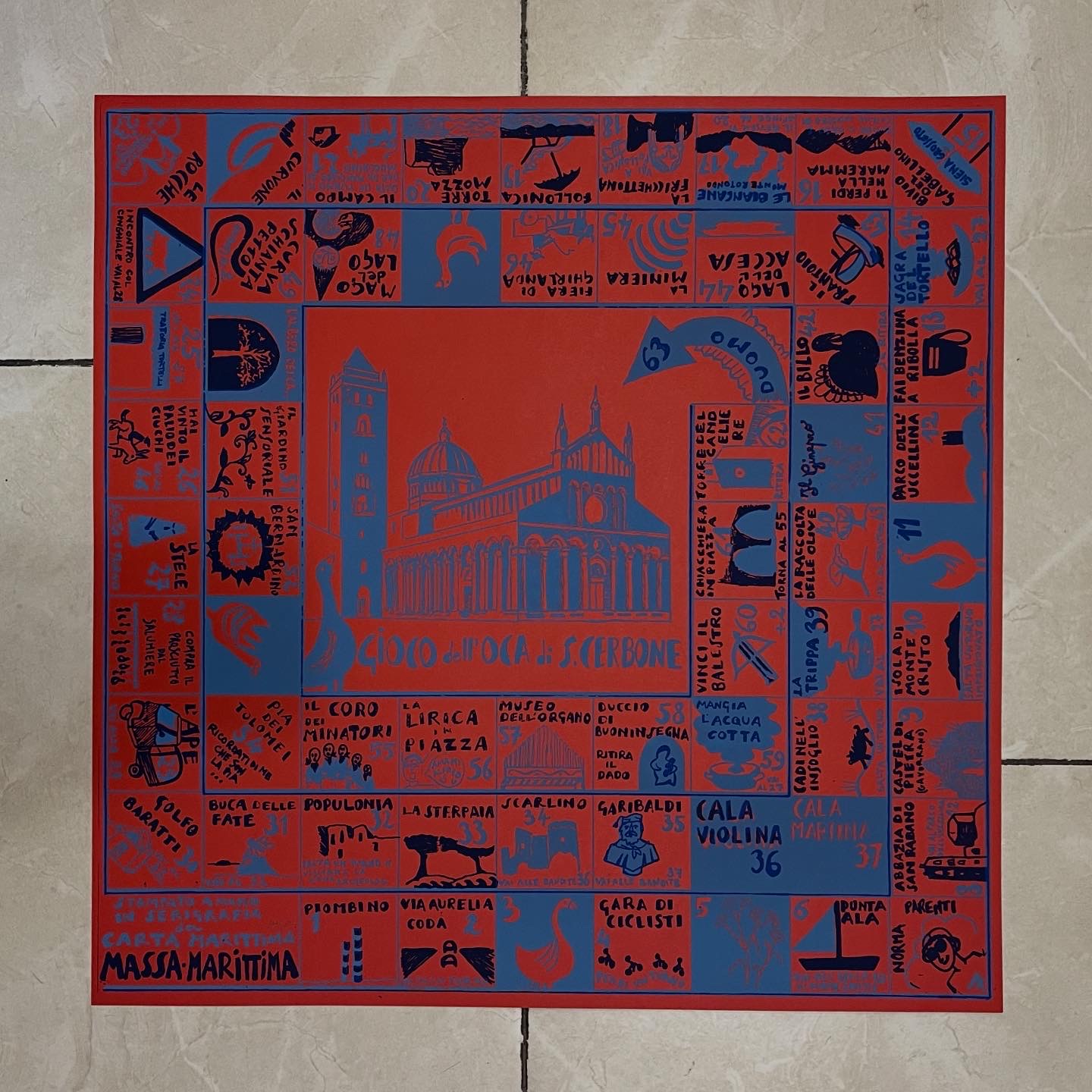 Serigrafia Gioco dell'oca di San Cerbone 2 colori su cartoncino 50x50 - immagine 17