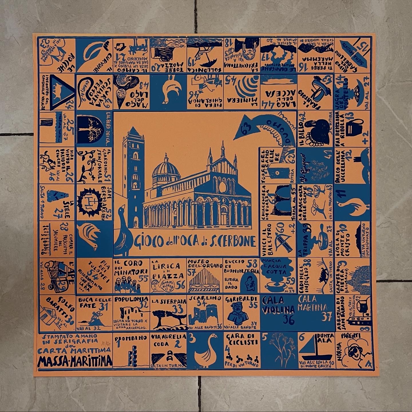 Serigrafia Gioco dell'oca di San Cerbone 2 colori su cartoncino 50x50 - immagine 10