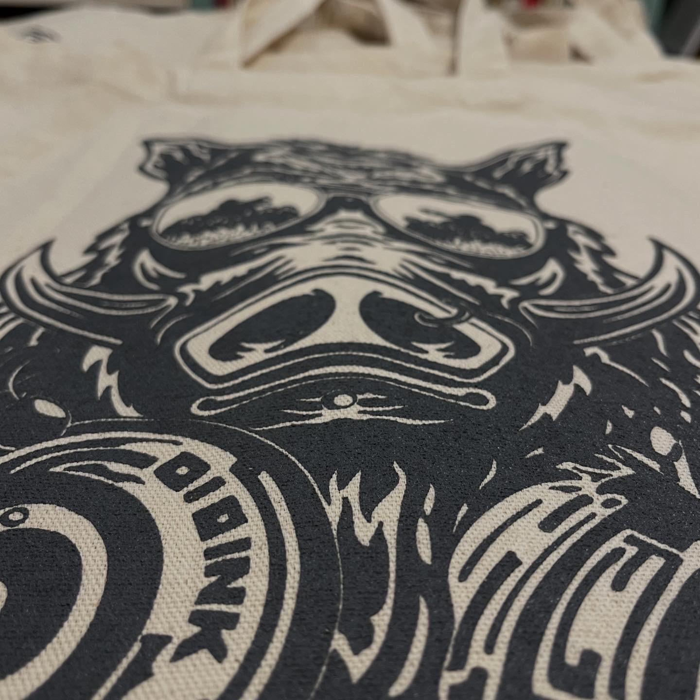 Borsa shopper serigrafata Cinghiale DJ in cotone naturale 38x42 - immagine 6