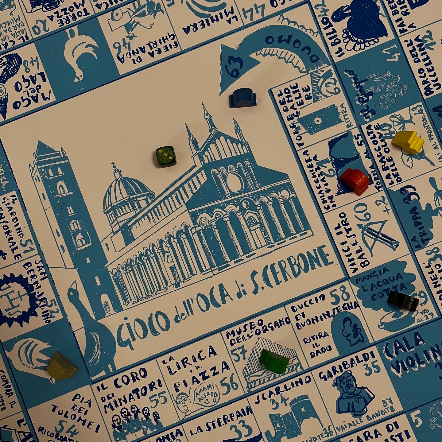 Serigrafia Gioco dell'oca di San Cerbone 2 colori su cartoncino 50x50