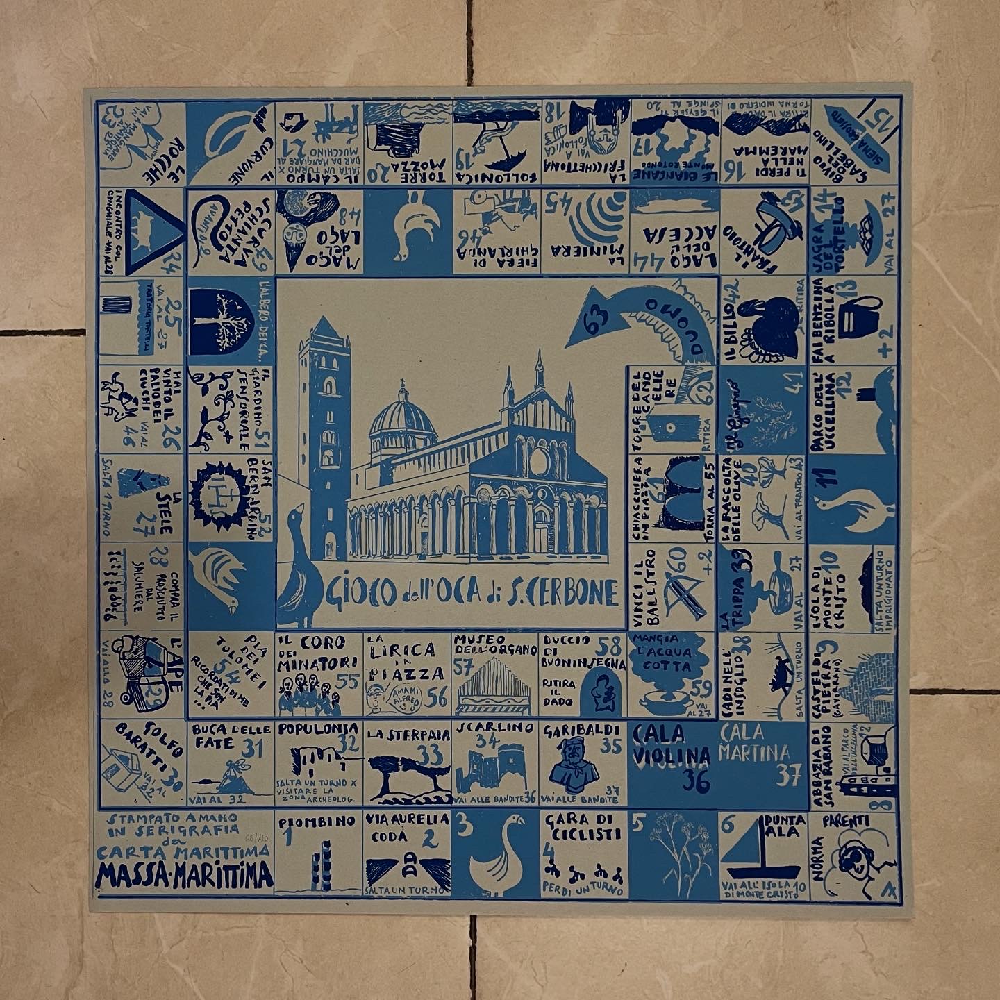 Serigrafia Gioco dell'oca di San Cerbone 2 colori su cartoncino 50x50 - immagine 13