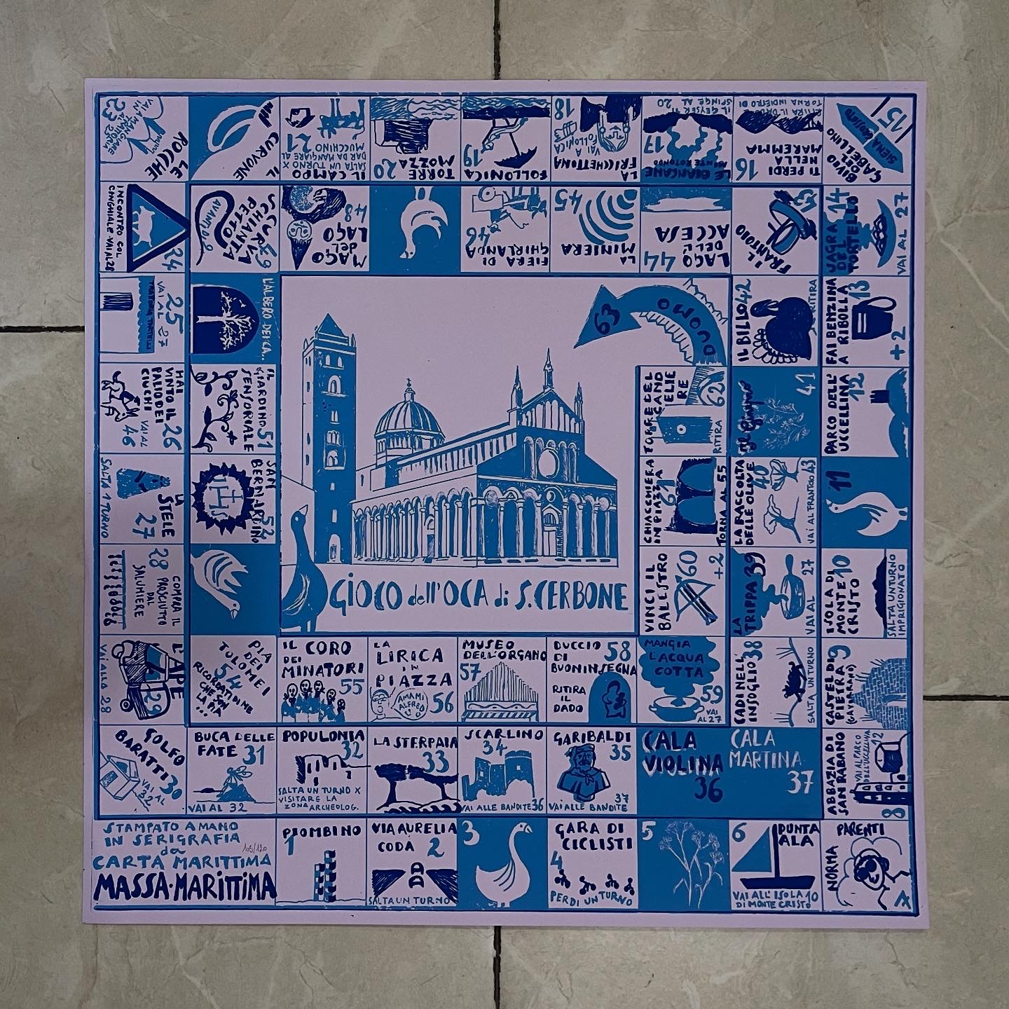 Serigrafia Gioco dell'oca di San Cerbone 2 colori su cartoncino 50x50 - immagine 16