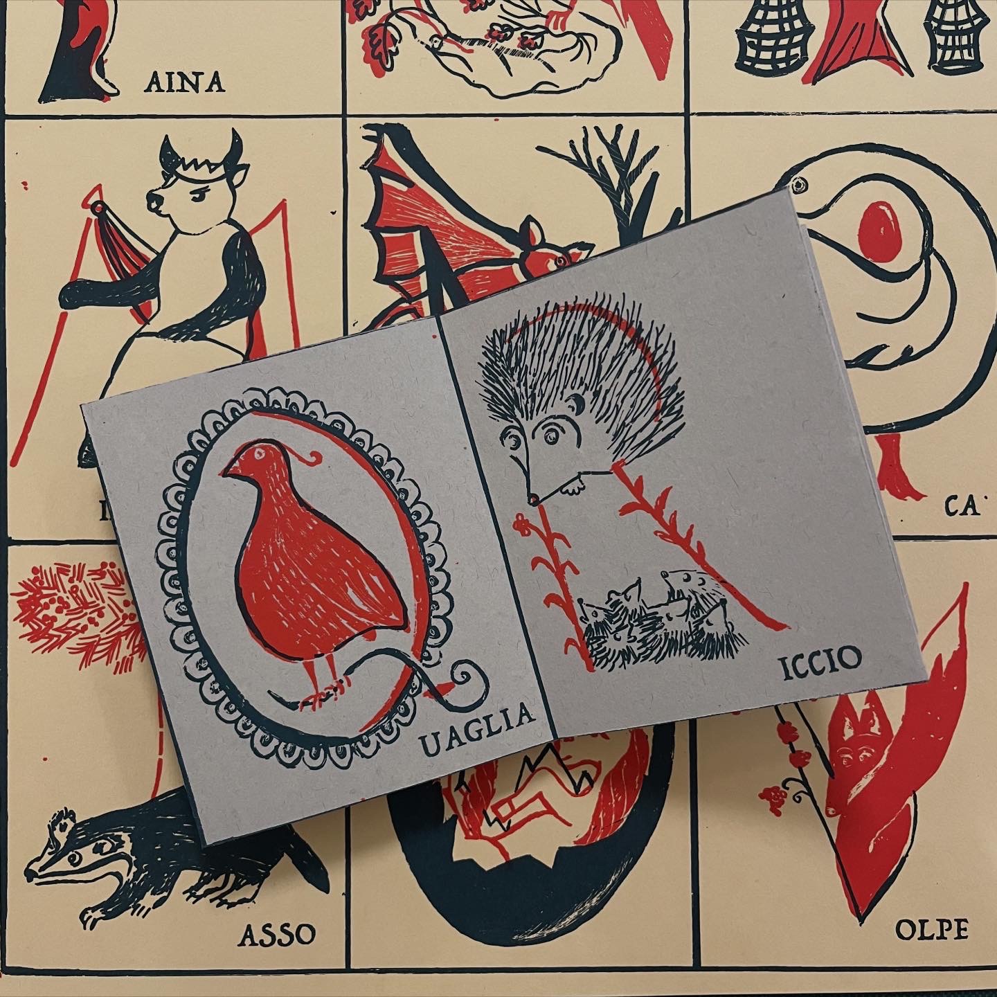 Serigrafia Alfabeto Bestiario 2 colori libro leporello - immagine 9