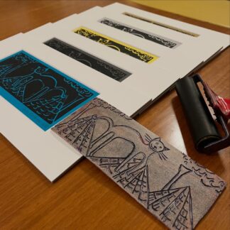 Linoleografia serie Il Gatto sul Tetto in passepartout 30x15