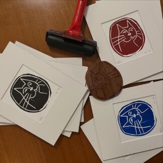 Linoleografia serie Gatto Selfie in passepartout 15x20