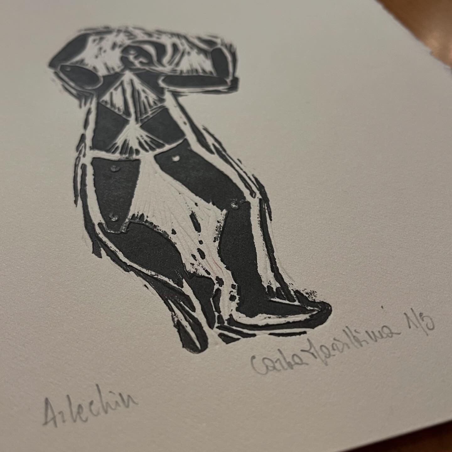 Linoleografia Arlechin su carta Rosaspina 20x25 - immagine 3