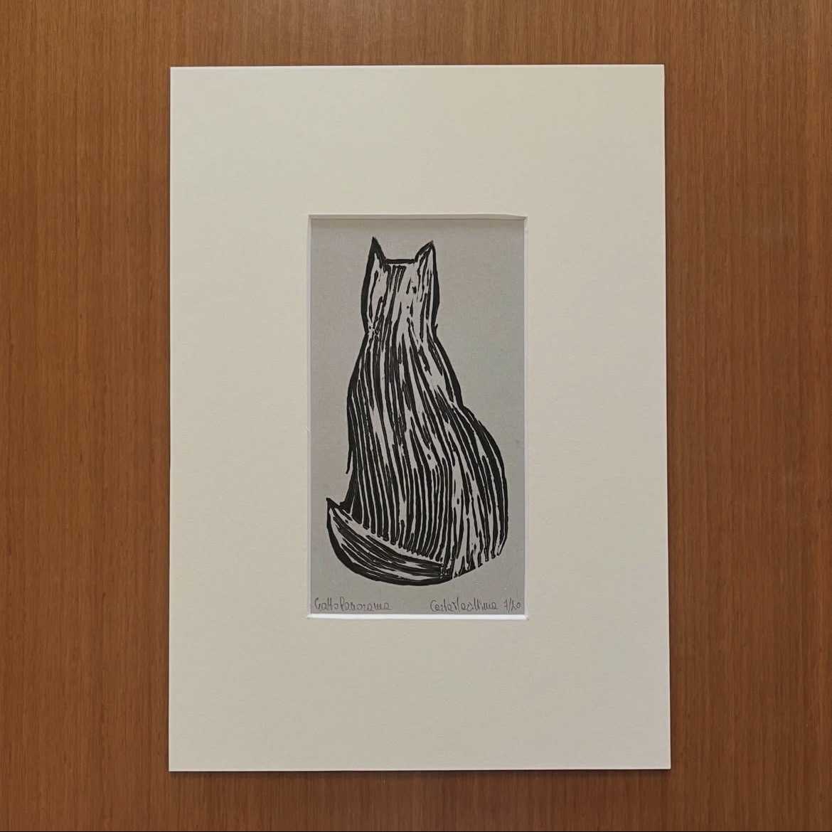 Linoleografia serie Gatto Panorama in passepartout 21x29,7 - immagine 5