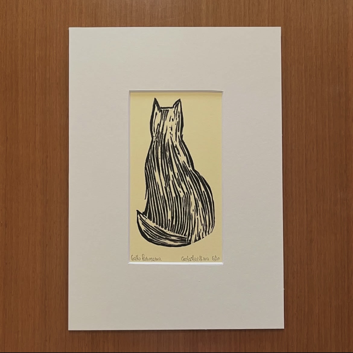 Linoleografia serie Gatto Panorama in passepartout 21x29,7 - immagine 6