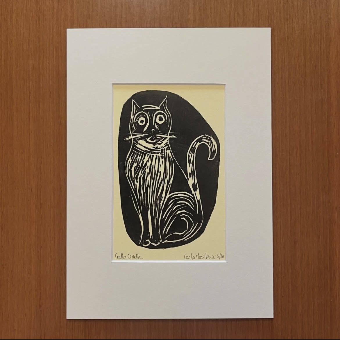 Linoleografia serie Gatto Civetta in passepartout 21x29,7 - immagine 3