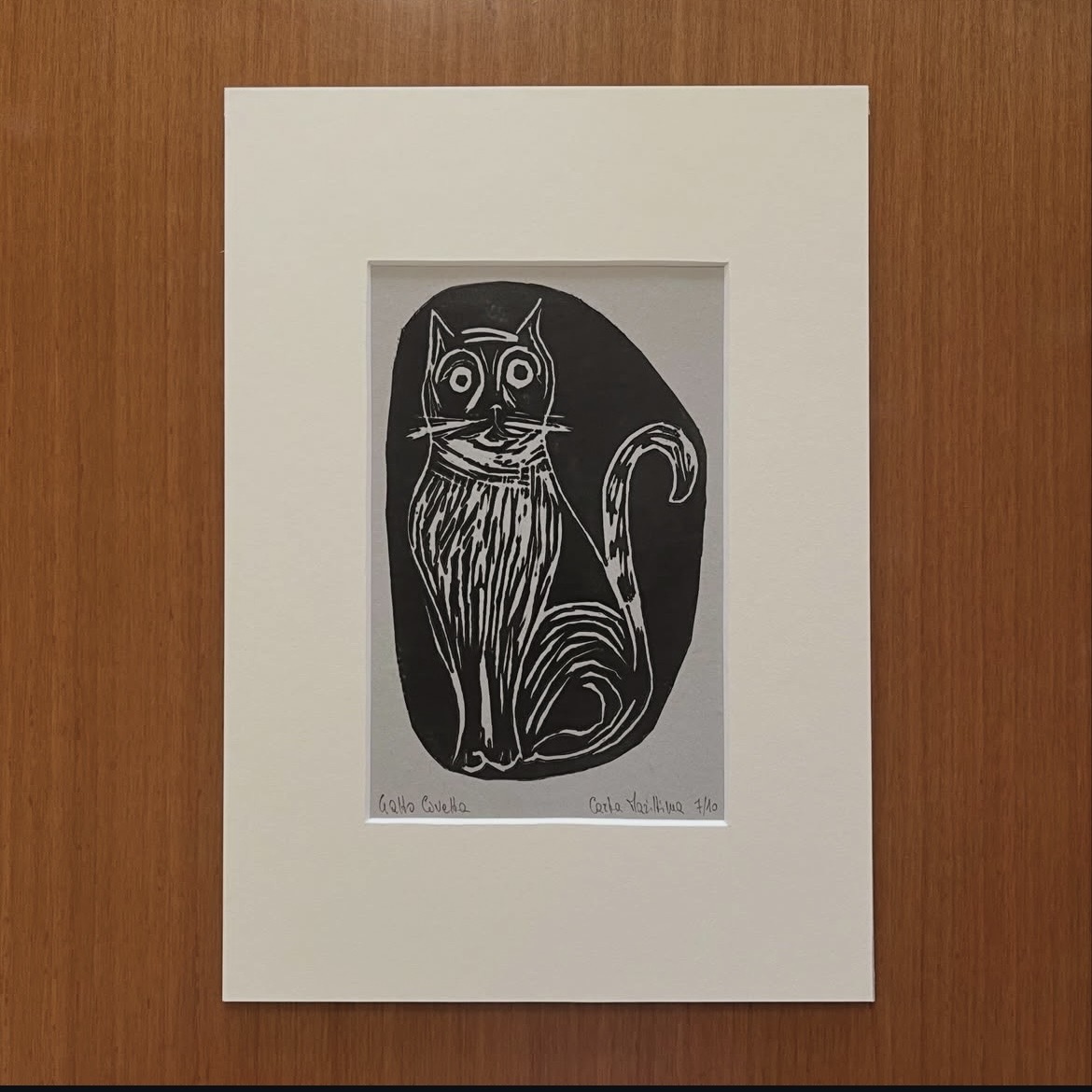 Linoleografia serie Gatto Civetta in passepartout 21x29,7 - immagine 4