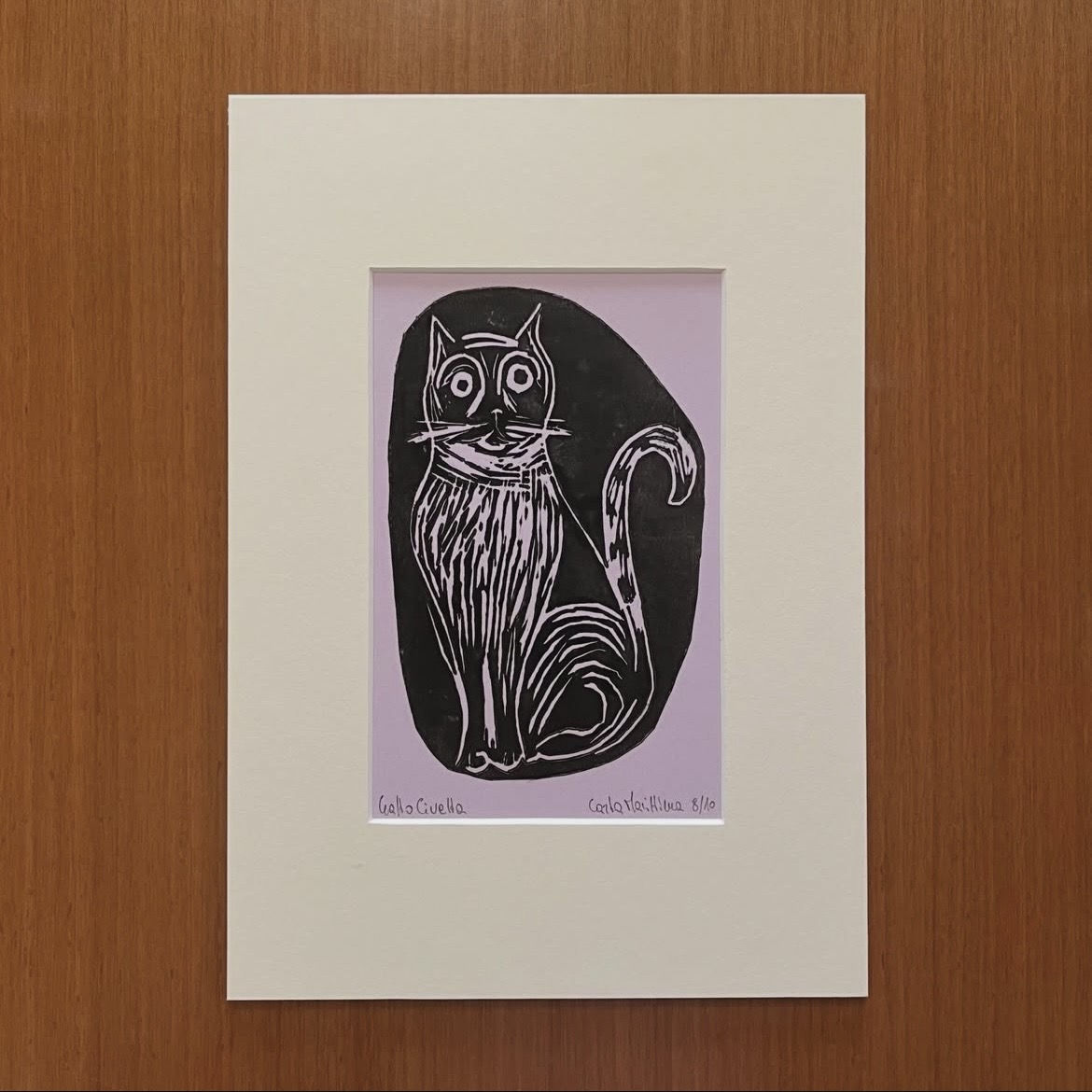Linoleografia serie Gatto Civetta in passepartout 21x29,7 - immagine 5