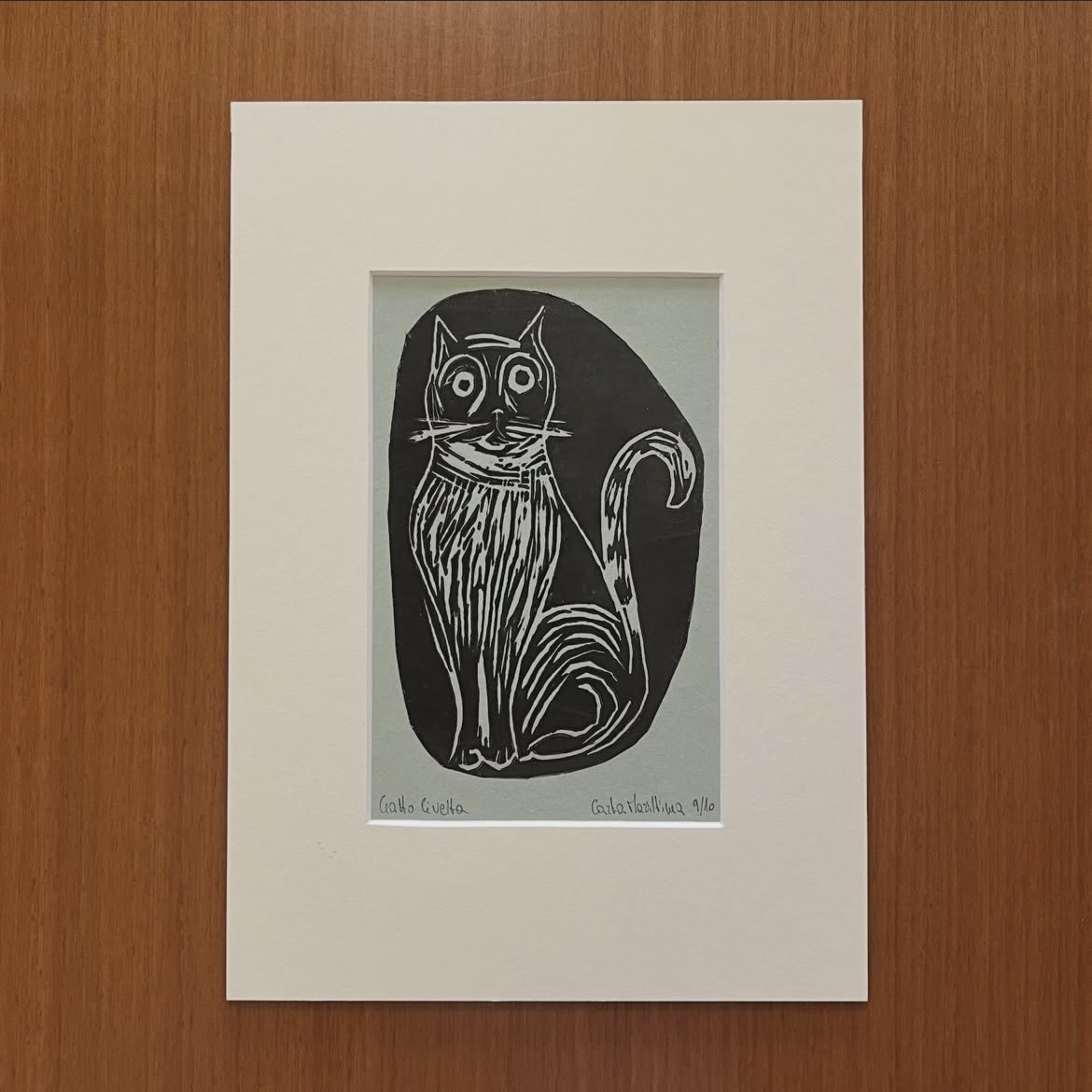 Linoleografia serie Gatto Civetta in passepartout 21x29,7 - immagine 6