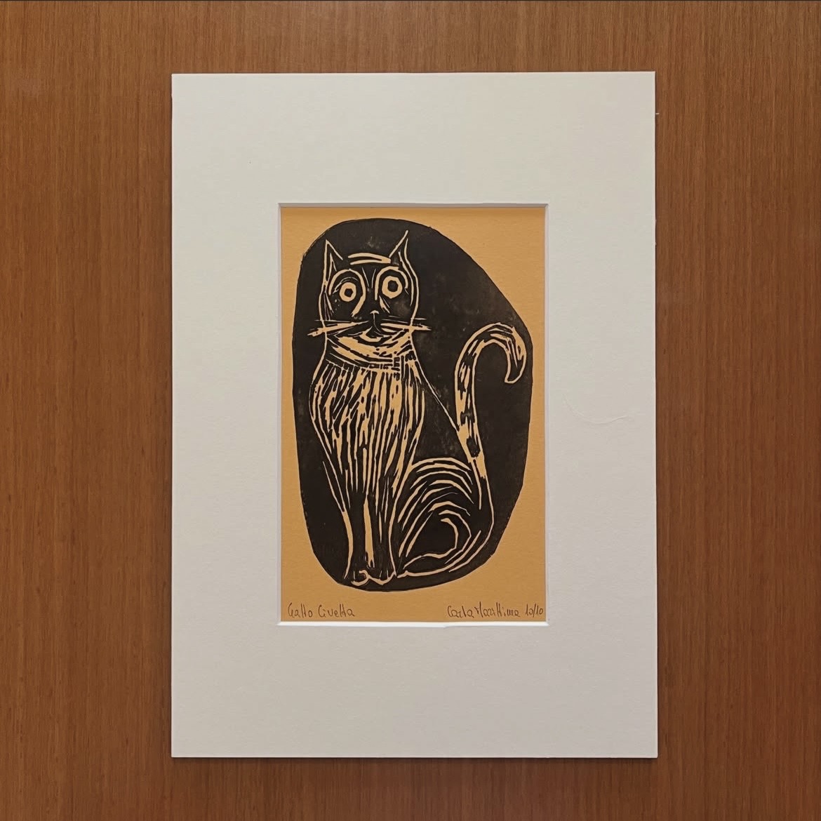 Linoleografia serie Gatto Civetta in passepartout 21x29,7 - immagine 7