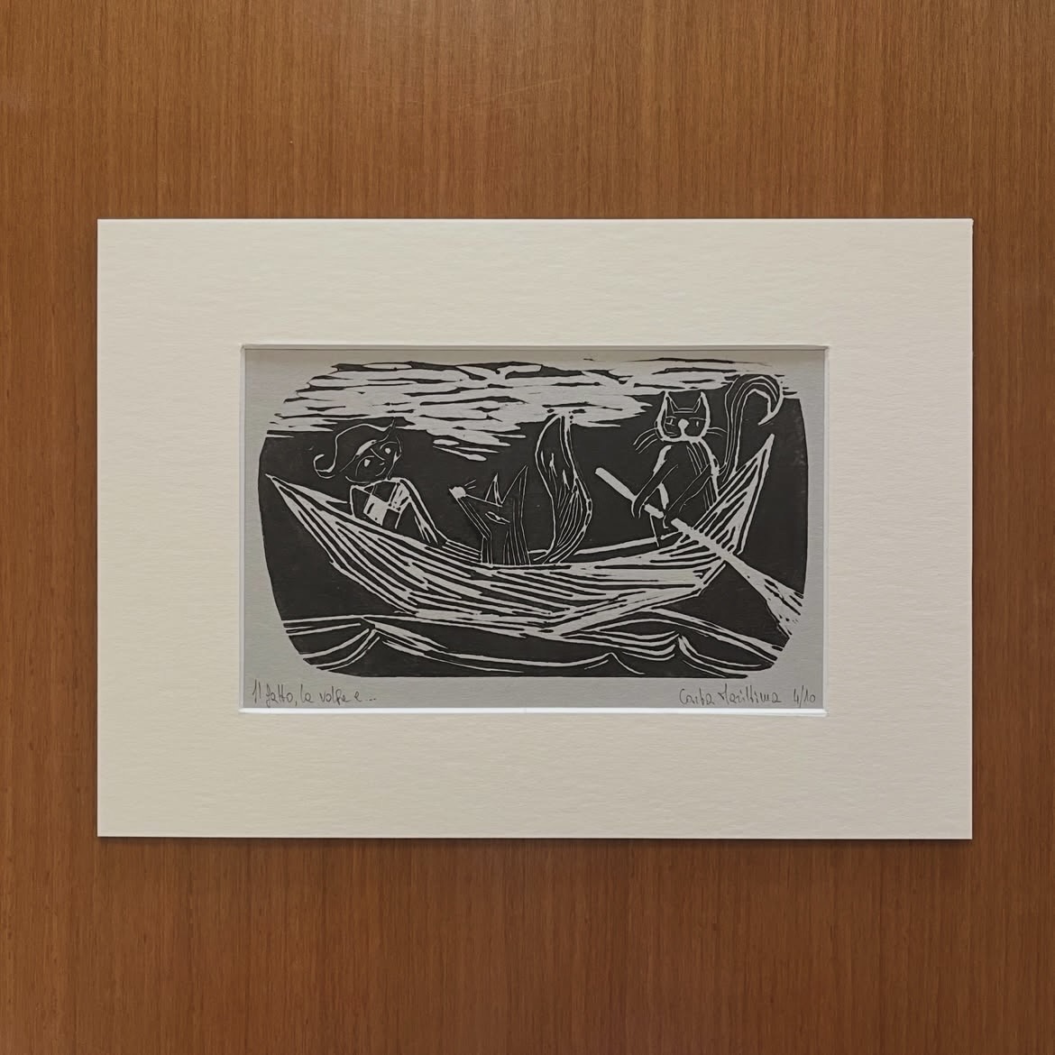 Linoleografia serie Il Gatto, la Volpe e… in passepartout 21x29,7 - immagine 4