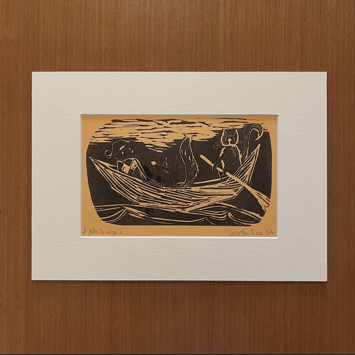 Linoleografia serie Il Gatto, la Volpe e… in passepartout 21x29,7 - immagine 5